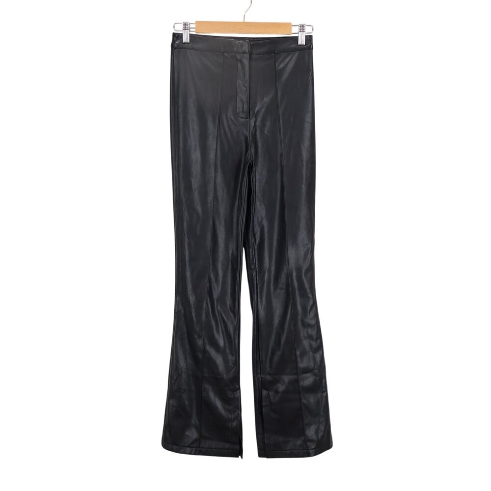 ASOS Design Faux Leather Slim Flare Pintuck Pant Black Size US 2 EU 34 UK 6